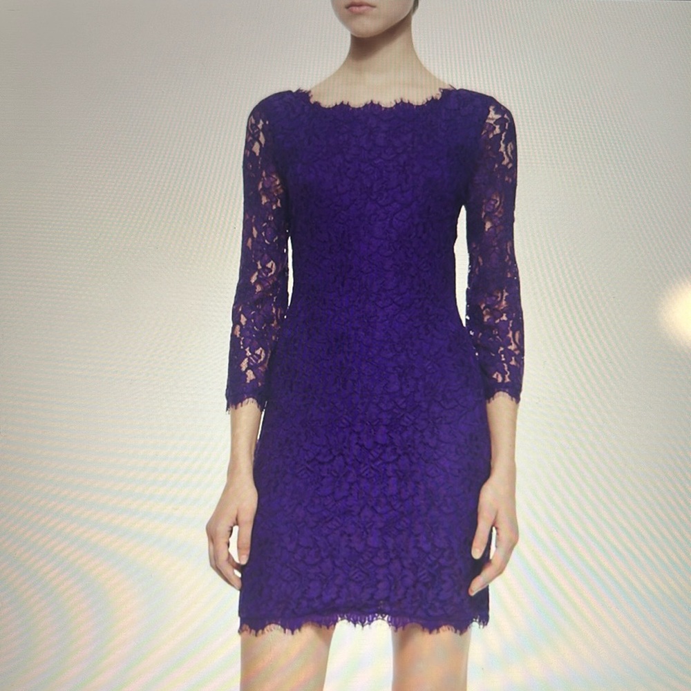 DVF “Zarita” Purple Guipure Lace Cocktail Dress, 4